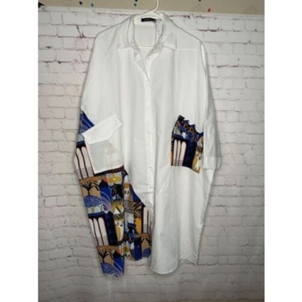 NWT GoodTimeUsa White Cats Oversized Lagenlook Shirt Dress Women 1X/2X USA